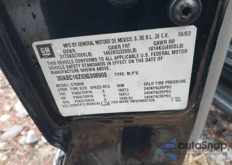 2003 GMC Yukon Xl 1500 Slt from USA, damaged, VIN 3GKEC16Z03G308900